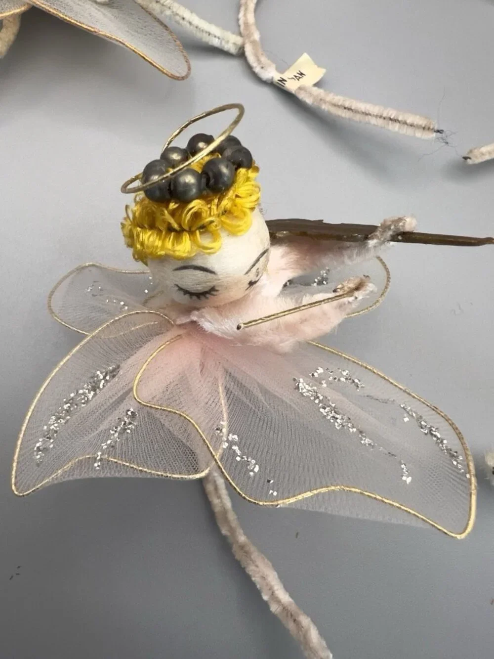 Vintage Spun Cotton Angel Ornaments Lot 8 Mid Century Japan Tulle Chenille MCM